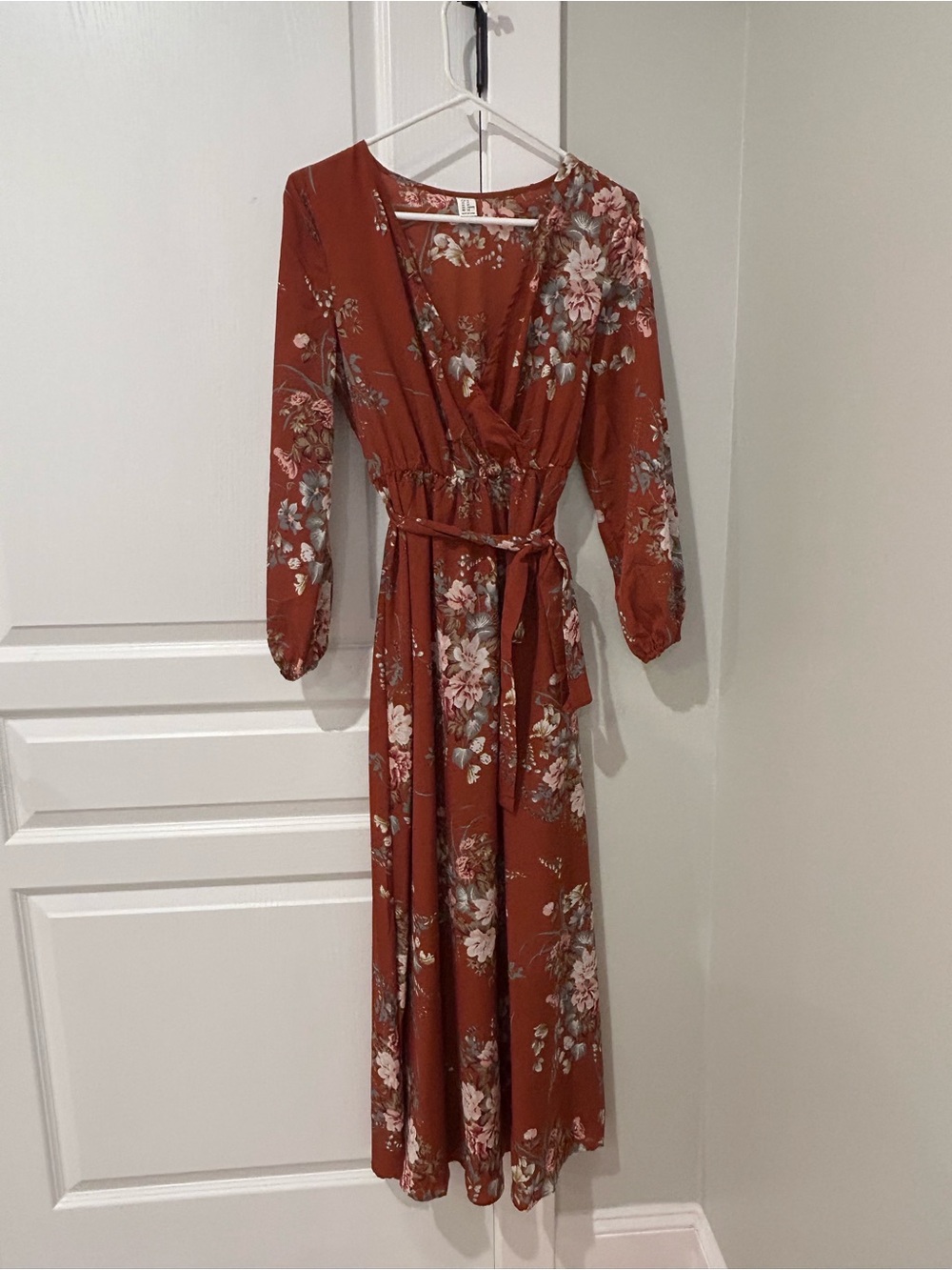 Amazon Rust Floral Wrap Maxi Dress